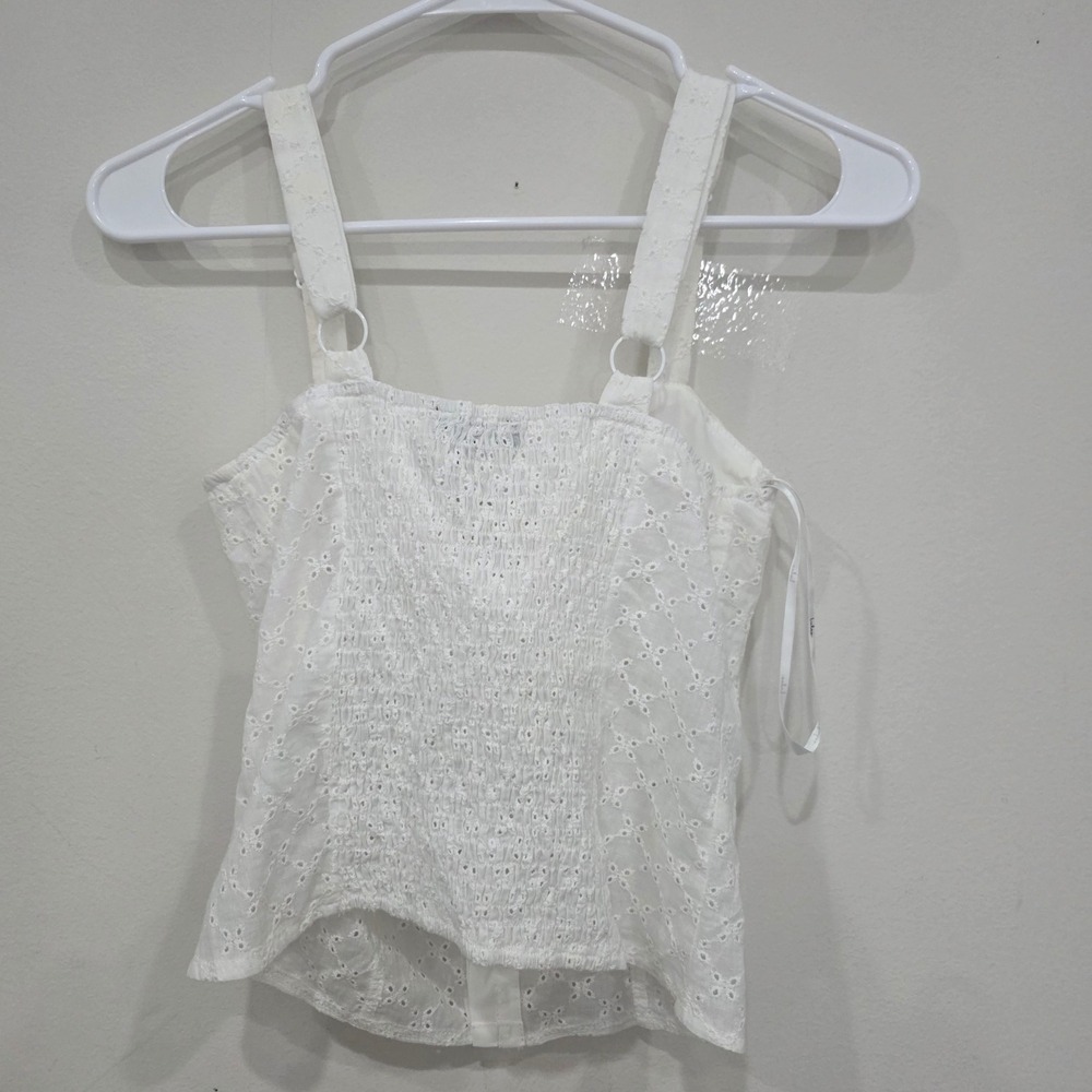 Lulus White Eyelet Lace Corset Top Adjustable Straps Smocked Back Small - Picture 3 of 4
